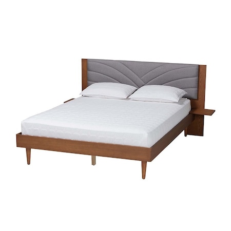 Baxton Studio Hemera Mid-Century Modern Grey Fabric and Wood Queen Size Platform Bed With Floating Side Table 246-13548-ZORO